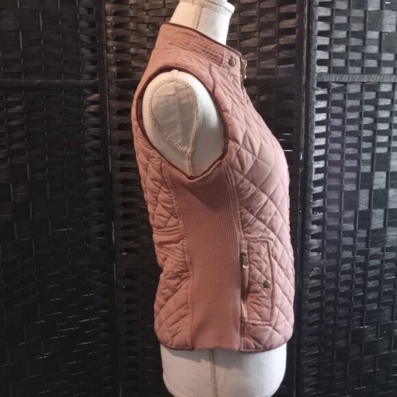 LOVE TREE Pale Pink Brown Quilted Vest Womans Size Small - Picture 4 of 11